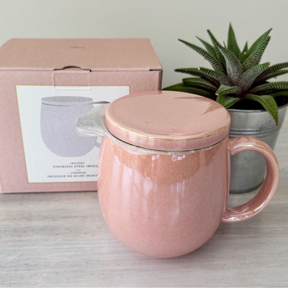 Prairie Rose Luster Ceramic Tea Mug with Steel Infuser (10 oz). NEW ❤️